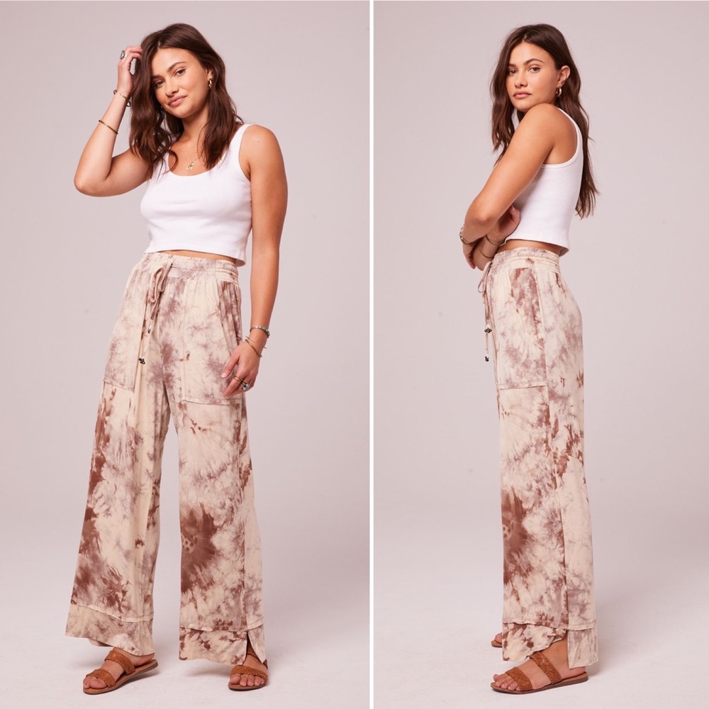 Zulma Beige Tie Dye Wide Leg Pants